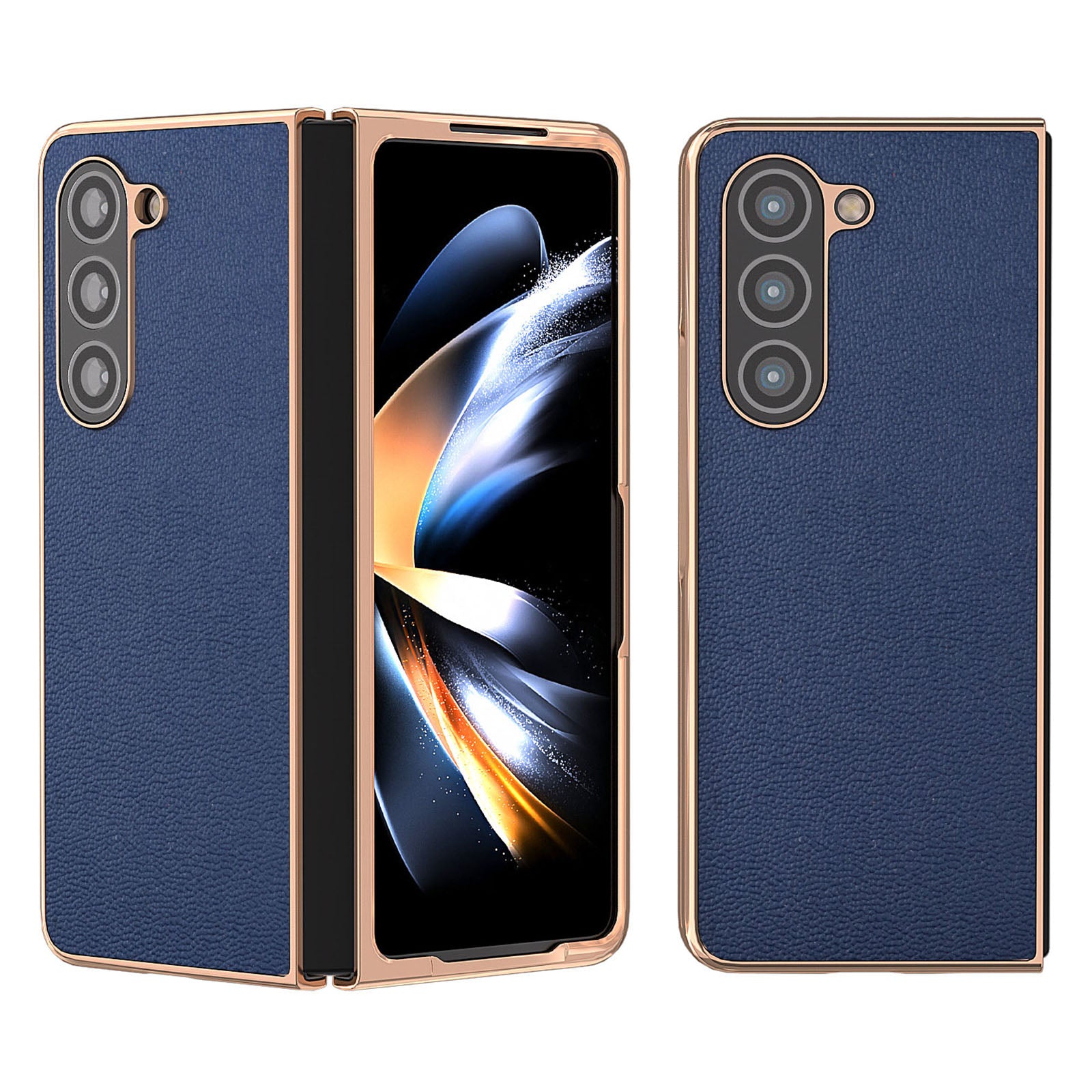 For Samsung Galaxy Z Fold5 5G Electroplating Litchi Texture Case Genuine Cow Leather PC Phone Cover For Samsung Galaxy Z Fold5 5G Electroplating Litchi Texture Case Genuine Cow Leather PC Phone Cover